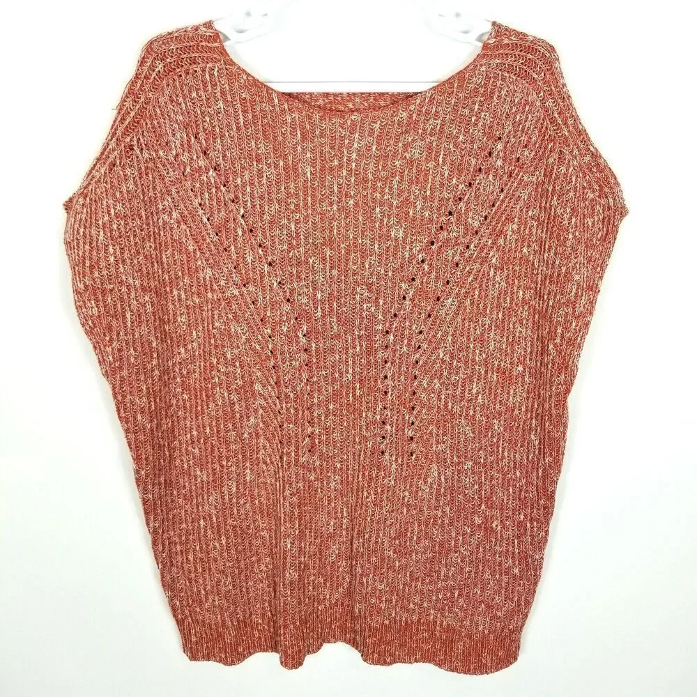Anthropologie Pilcro Women Knit‎ Tunic Sweater Size XL Red Short Sleeve